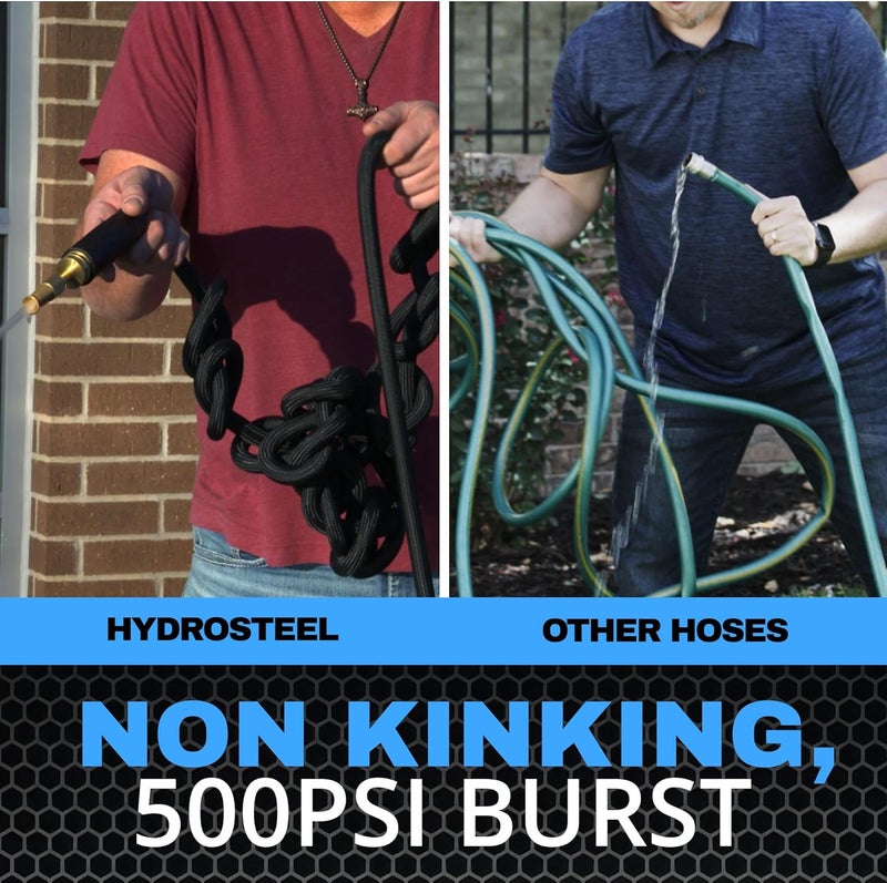 Emson Hydrosteel 50 Ft Garden Hose, 304 Stainless Steel Metal Water Hose 50Ft, Ultra Durable Flexible Lightweight Crush Resistant Fittings Kink & Tangle Free 5/8” Inner Diameter, 500 PSI AS SEEN ON TV - Image 4